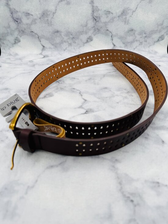 LP Blue Brown Leather Look Perforated Belt Gold Western 1.5in Width,Size XL,NEW main image 5